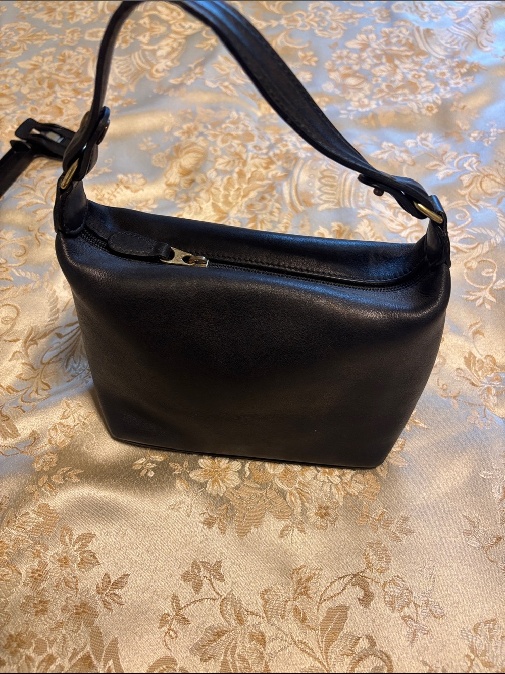 Coach Black Leather Shoulder Bag with Gold-Tone Hardware